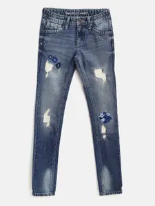Pepe Jeans Girls Blue Skinny Fit Mid-Rise Mildly Distressed Embroidered Jeans