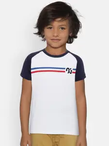 Pepe Jeans Boys White & Navy Blue Printed Round Neck T-shirt