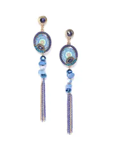 Jewels Galaxy Blue Gold-Plated Handcrafted Tasselled Drop Earrings