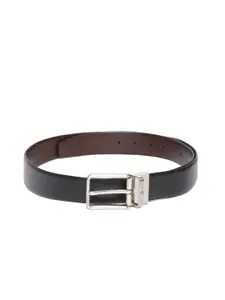 Tommy Hilfiger Men Black & Coffee Brown Textured Reversible Leather Belt
