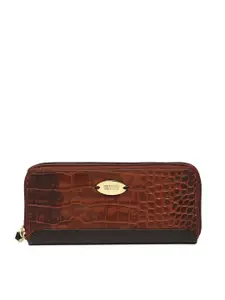 Hidesign Women Brown Leather Textured Zip Around Wallet