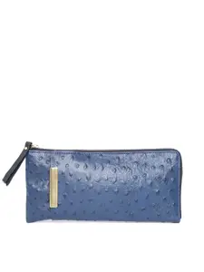 Hidesign Women Navy Blue Textured Zip Around Leather Wallet