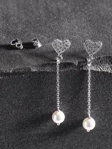 Carlton London Rhodium-Plated 925 Sterling Silver Stone-Studded Heart-Shaped Drop Earrings
