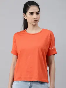 HRX by Hrithik Roshan Women Orange Solid Round Neck T-shirt