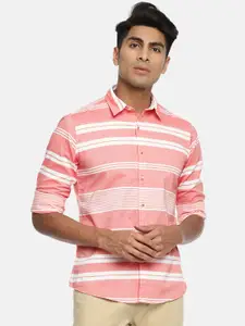 Pepe Jeans Men Red & White Slim Fit Striped Casual Shirt