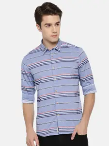 Pepe Jeans Men Navy Blue & Red Regular Fit Striped Casual Shirt