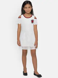 Peppermint Girls White Self Design A-Line Dress