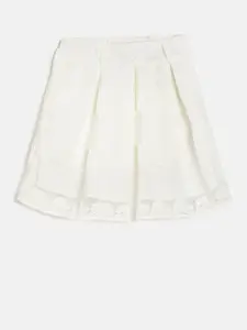 Peppermint Girls Off-White Self-Design Lace Skirt