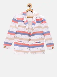 RIKIDOOS Boys White & Red Striped Single-Breasted Pure Cotton Blazer