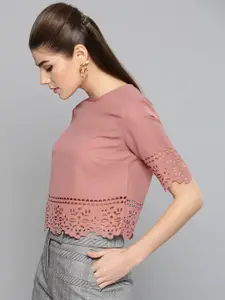 Harpa Women Rose Solid Cut-Out Crop Top