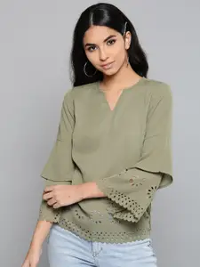 Harpa Women Olive Green Solid Top