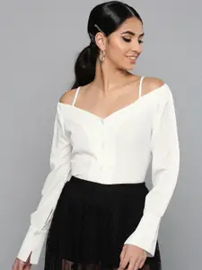 Harpa White Bardot Top With Cuffed Sleeves