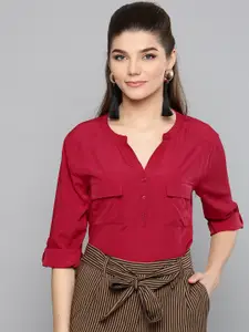 Harpa Women Maroon Solid Shirt Style Top