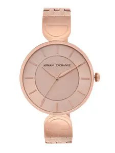 Armani Exchange Women Rose Gold Analogue Leather Watch AX5328