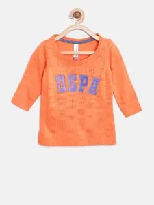 U.S. Polo Assn. Kids Girls Orange Printed Sweater