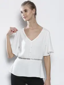 DOROTHY PERKINS Women White Embellished Detail A-Line Top