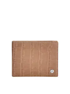 Eske Men Brown Self Design Leather Two Fold Wallet