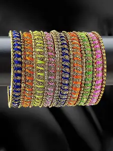 YouBella Set of 18 Multicoloured Textured Stone-Studded Bangles