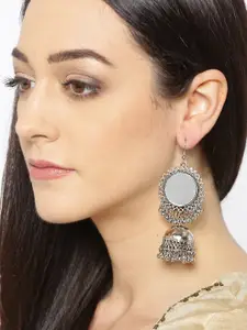 YouBella Silver-Plated Mirror Dome-Shaped Jhumkas