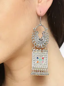 YouBella Silver-Plated Textured Enamelled Geometric Drop Earrings