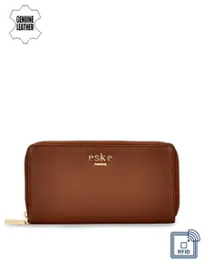 Eske Women Brown Solid Zip Around Leather Wallet