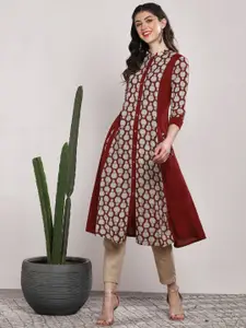 Sangria Women Maroon & Beige Printed Straight Kurta