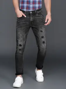 WROGN Men Grey Slim Fit Mid-Rise Mildly Distressed Stretchable Jeans