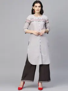 W Women Grey Printed Striped Kurta
