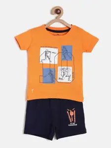 Palm Tree Boys Orange Printed T-shirt with Shorts