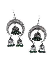 Silvermerc Designs Silver-Plated & Green Dome Shaped Jhumkas