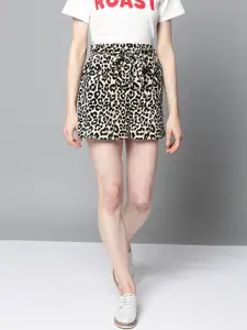 Besiva Women Beige & Black Leopard Print Regular Fit Shorts