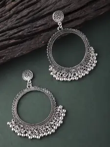 Rubans Silver-Toned & White Handcrafted Circular Drop Earrings