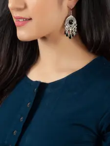 Rubans Women Silver-Toned & Black Classic Drop Earrings