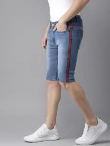 Campus Sutra Men Blue Washed Regular Fit Denim Shorts