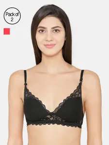 ABELINO Pack Of 2 Lace Non-Wired Non Padded T-shirt Bras 5104