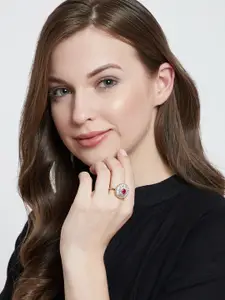 PANASH Women Gold-Plated Pink & White CZ Stone-Studded Finger Ring