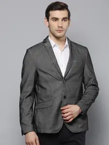 Blackberrys Men Charcoal Grey Textured Slim Fit Single-Breasted Smart Casual Pure Cotton Blazer