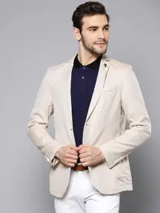 Blackberrys Men Beige Slim Fit Single-Breasted Smart Casual Pure Cotton Blazer