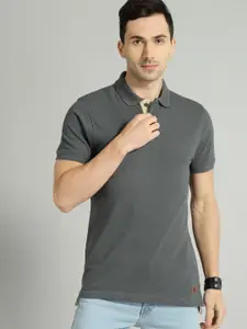Roadster Men Grey Solid Polo Pure Cotton T-shirt