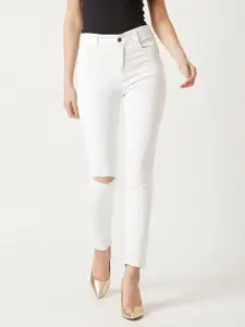 Miss Chase Women White Skinny Fit High-Rise Slash Knee Jeans