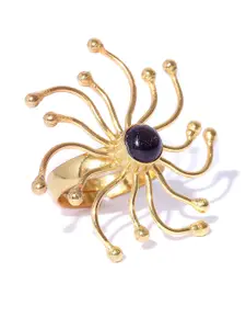 Blueberry Black Gold-Plated Handcrafted Adjustable Ring