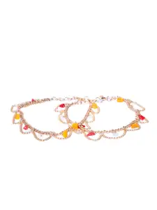Blueberry Set of 2 Gold-Plated Layered Beaded Anklets