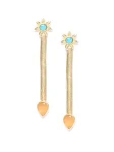 Blueberry Blue Gold-Plated Handcrafted Stone-Studded Drop Earrings