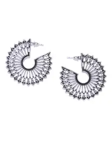 Blueberry Oxidised Silver-Plated Circular Textured Drop Earrings