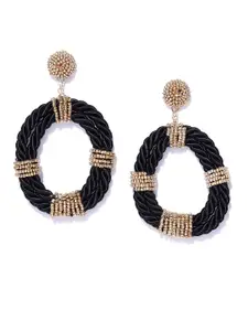 Blueberry Black Gold-Plated Handcrafted Oval Drop Earrings