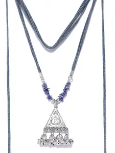 Blueberry Blue Oxidised Silver-Plated Handcrafted Necklace
