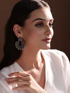 PANASH Silver-Toned Floral Chandbalis