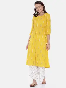 Span Women Mustard Yellow Printed Straight Kurta