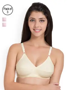 Souminie Pack of 3 Solid Non-Wired Non Padded Everyday Bra SLY933-3PC-SK-PK-RD
