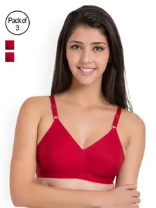 Souminie Pack of 3 Red Solid Non-Wired Non Padded Everyday Bra SLY933-3PC-RD
